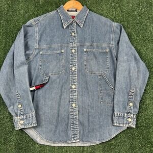 VTG Tommy Jeans Shirt Men's L Denim Button Down Long Sleeve Carpenter Pocket 90s